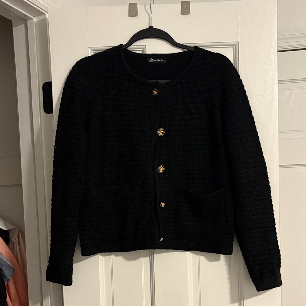 Chic Black Women's Cardigan with Gold Accents